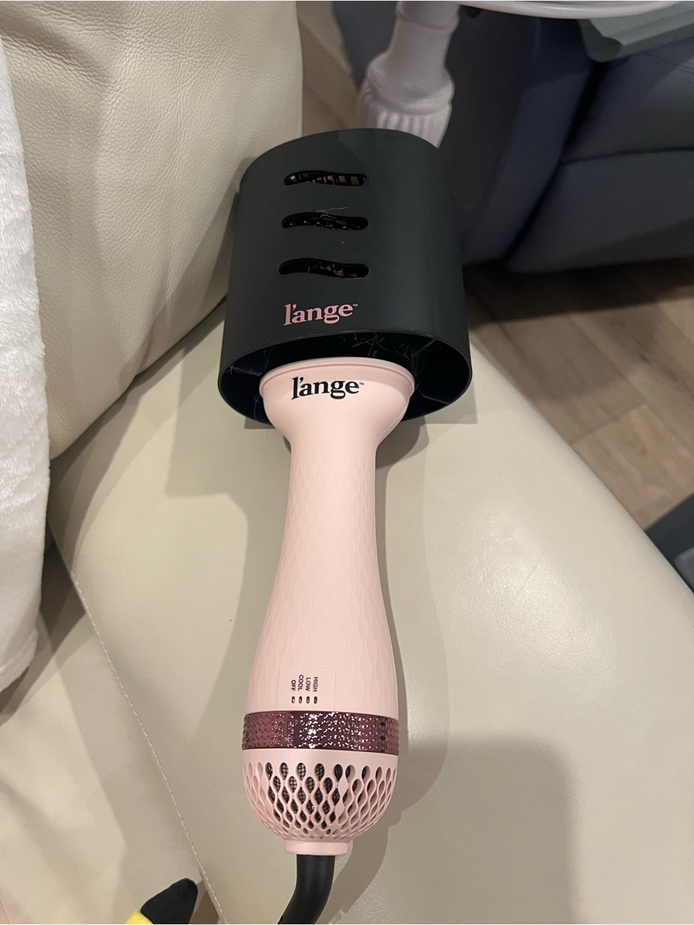 Lange Pink and Black Hair Styling Brush with Matching Holder